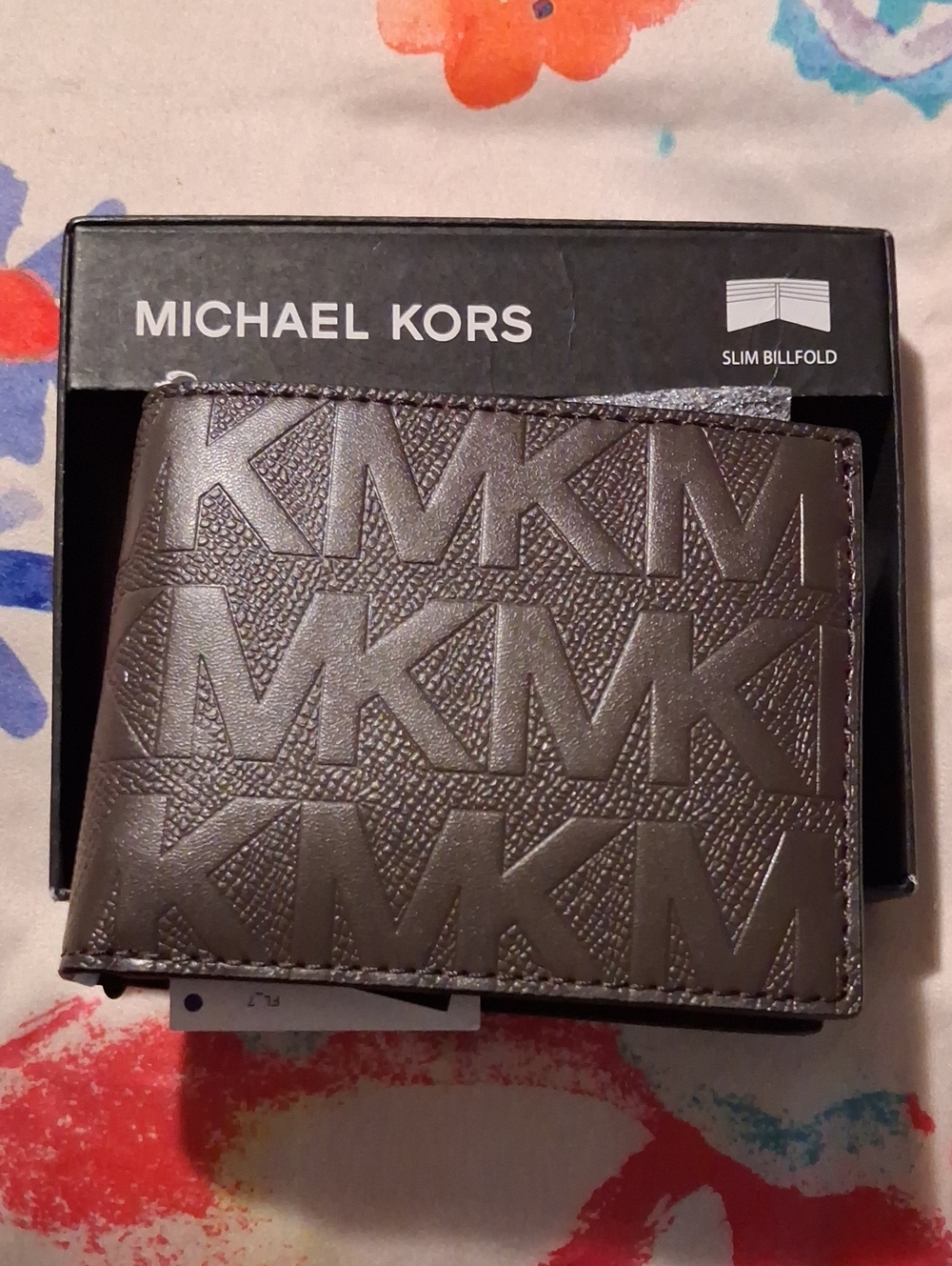 Michael Kors Men's Embossed MK Logo Brown Slim Billfold